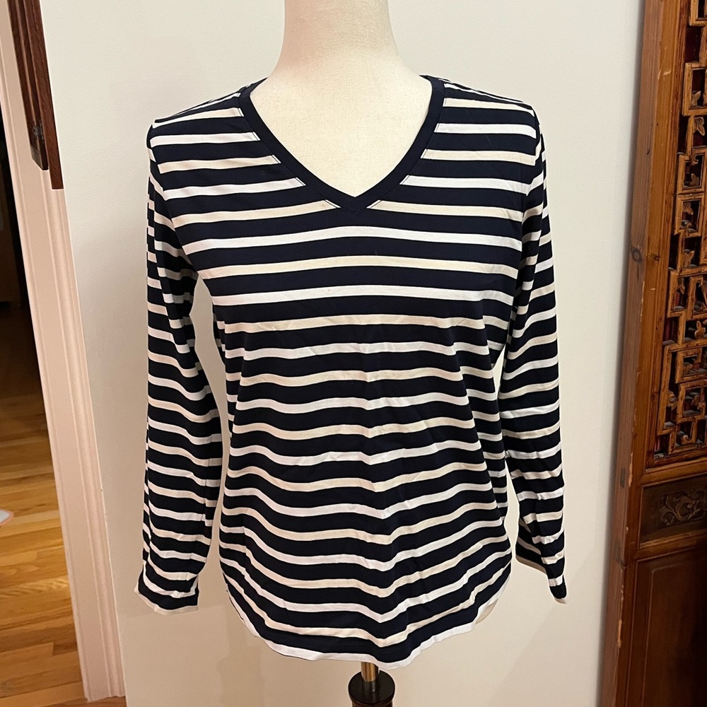 Lands End Black and White Striped Long Sleeve Shirt Women’s Size XS Like New